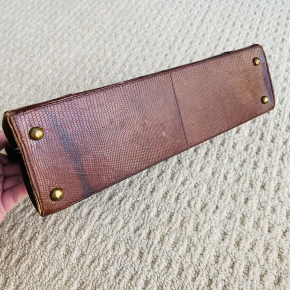 VTG Lizard Snake Alligator Skin Purse Caramel Brown Textured Leather Pocketbook - Picture 4 of 15